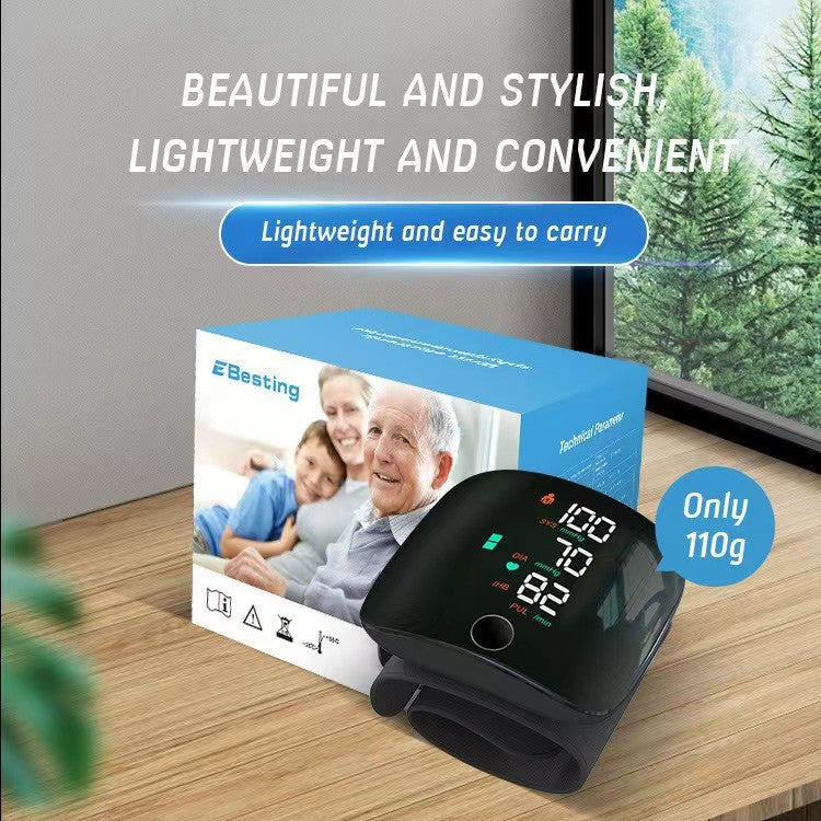 Rechargeable Wrist Blood Pressure Monitor – One-Touch Operation, Touch Screen, Voice Guidance